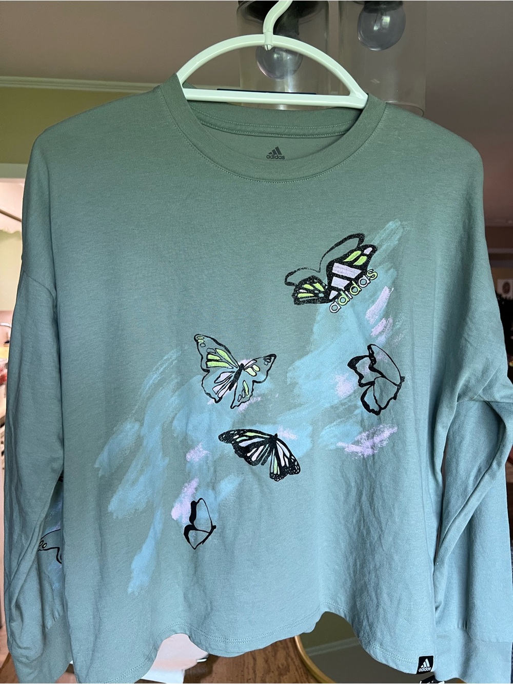adidas Butterfly Graphic Crewneck Long Sleeve Tee Girls L 14 NWT